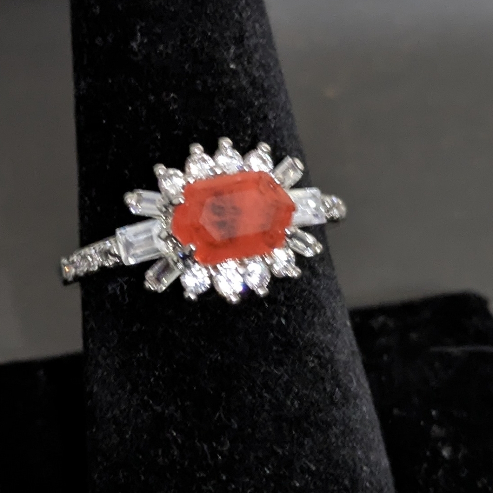 Elegant Silver and Orange Gemstone Ring